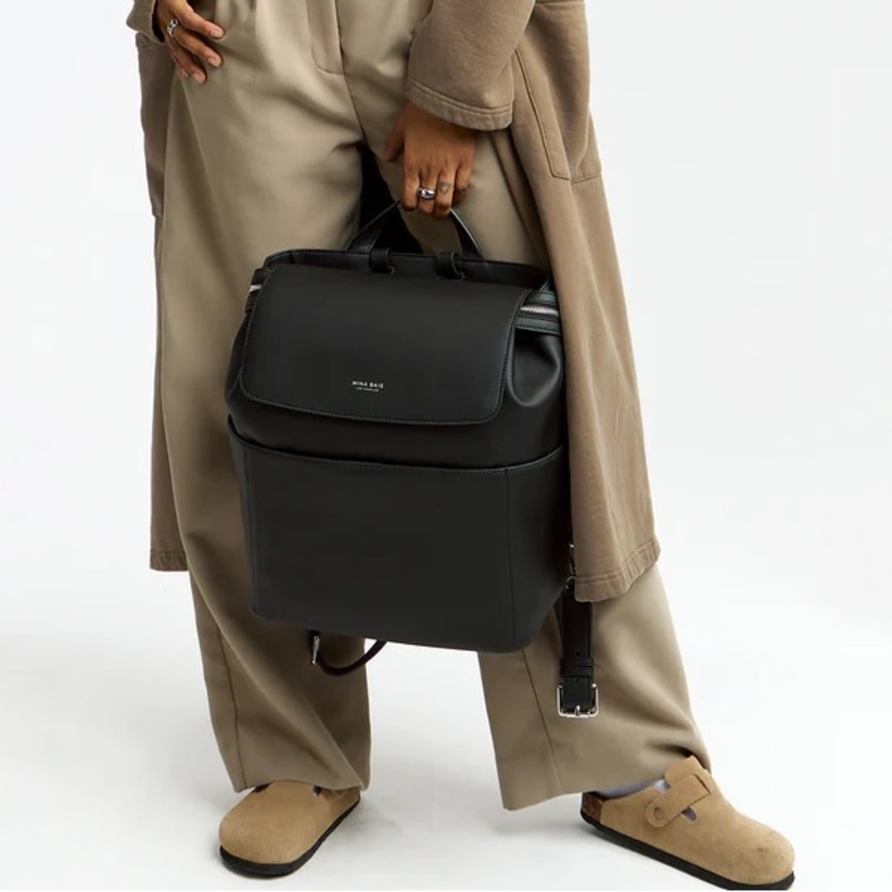 Mina Baie diaper bag - Kinney full backpack with silver hardware